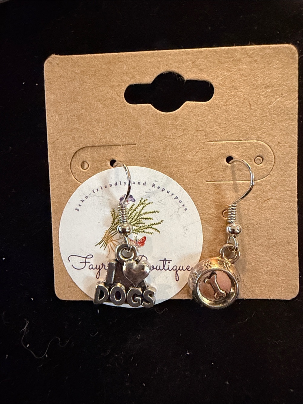 Silver 'I ❤ Dogs' Dangle Earrings - Silver